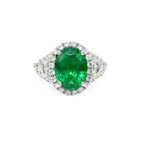 3.94 Ct. Emerald Natural Diamond Antique Style Ring, 18K White Gold Video
