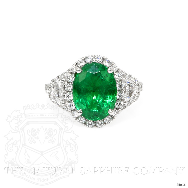 3.94 Ct. Emerald Natural Diamond Antique Style Ring, 18K White Gold