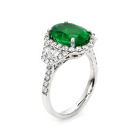 3.94 Ct. Emerald Natural Diamond Antique Style Ring, 18K White Gold Image