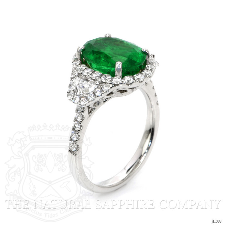 3.94 Ct. Emerald Natural Diamond Antique Style Ring, 18K White Gold