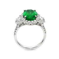 3.94 Ct. Emerald Natural Diamond Antique Style Ring, 18K White Gold Image