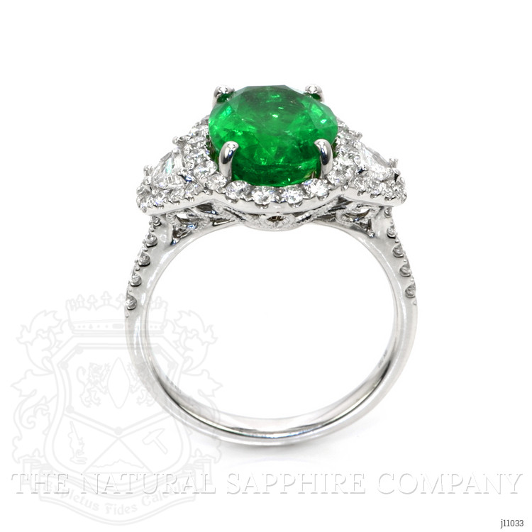 3.94 Ct. Emerald Natural Diamond Antique Style Ring, 18K White Gold