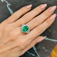 3.94 Ct. Emerald Natural Diamond Antique Style Ring, 18K White Gold Life Style