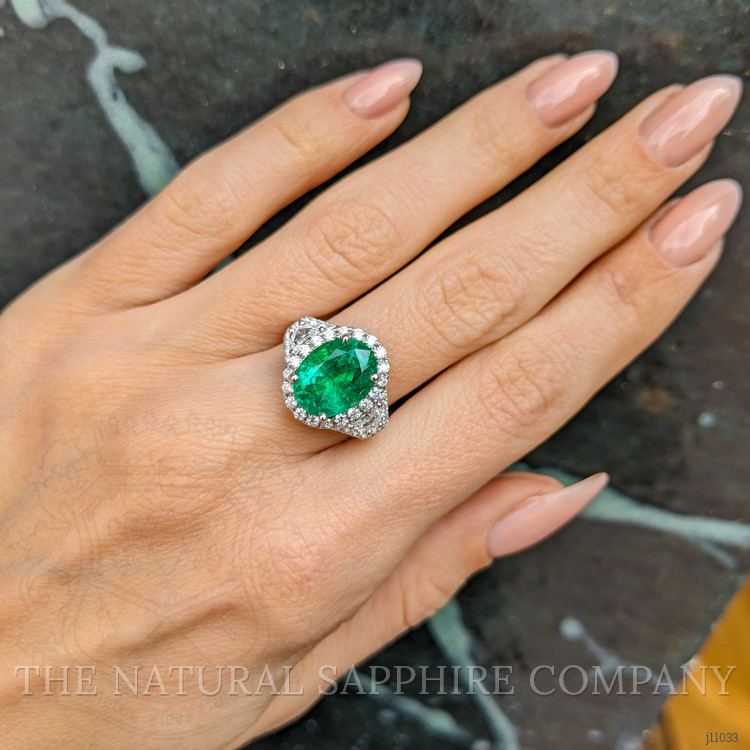 3.94 Ct. Emerald Natural Diamond Antique Style Ring, 18K White Gold