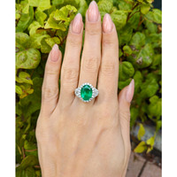 3.94 Ct. Emerald Natural Diamond Antique Style Ring, 18K White Gold Life Style