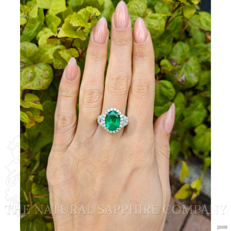 3.94 Ct. Emerald Natural Diamond Antique Style Ring, 18K White Gold