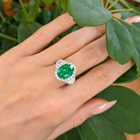 3.94 Ct. Emerald Natural Diamond Antique Style Ring, 18K White Gold Life Style