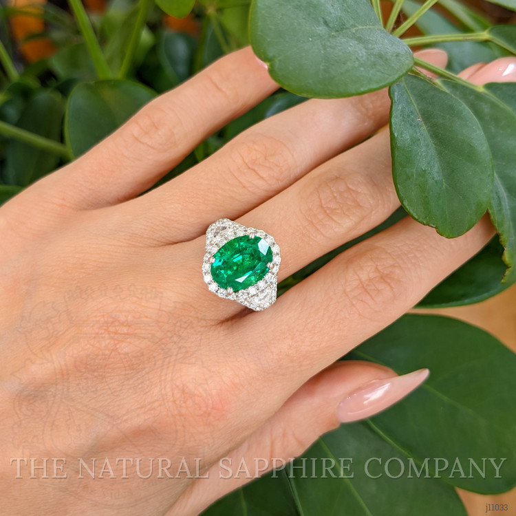 3.94 Ct. Emerald Natural Diamond Antique Style Ring, 18K White Gold