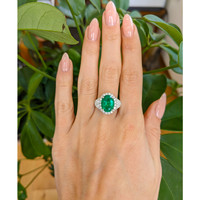 3.94 Ct. Emerald Natural Diamond Antique Style Ring, 18K White Gold Life Style