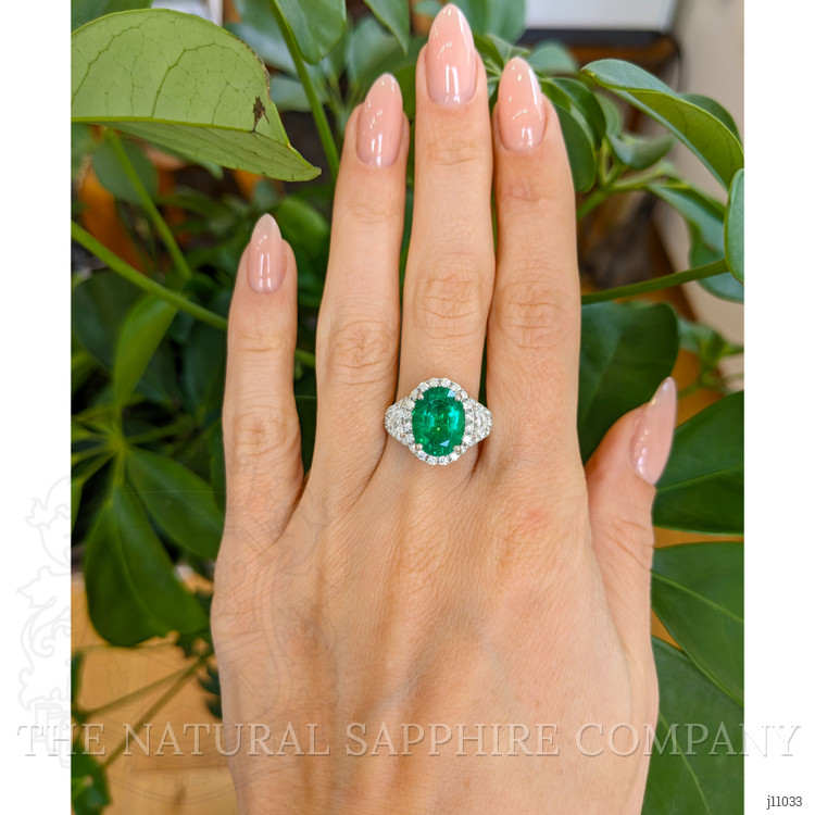 3.94 Ct. Emerald Natural Diamond Antique Style Ring, 18K White Gold
