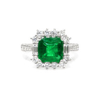 2.80 Ct. Emerald Natural Diamond Antique Style Ring, 18K White Gold Video