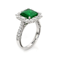 2.80 Ct. Emerald Natural Diamond Antique Style Ring, 18K White Gold Image