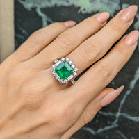 2.80 Ct. Emerald Natural Diamond Antique Style Ring, 18K White Gold Life Style