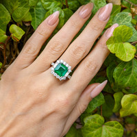 2.80 Ct. Emerald Natural Diamond Antique Style Ring, 18K White Gold Life Style