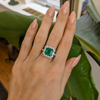 2.80 Ct. Emerald Natural Diamond Antique Style Ring, 18K White Gold Life Style
