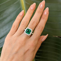 2.80 Ct. Emerald Natural Diamond Antique Style Ring, 18K White Gold Life Style