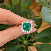 2.80 Ct. Emerald Natural Diamond Antique Style Ring, 18K White Gold Life Style