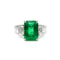 4.74 Ct. Emerald Natural Diamond Three Stone Ring, 18K White Gold Video