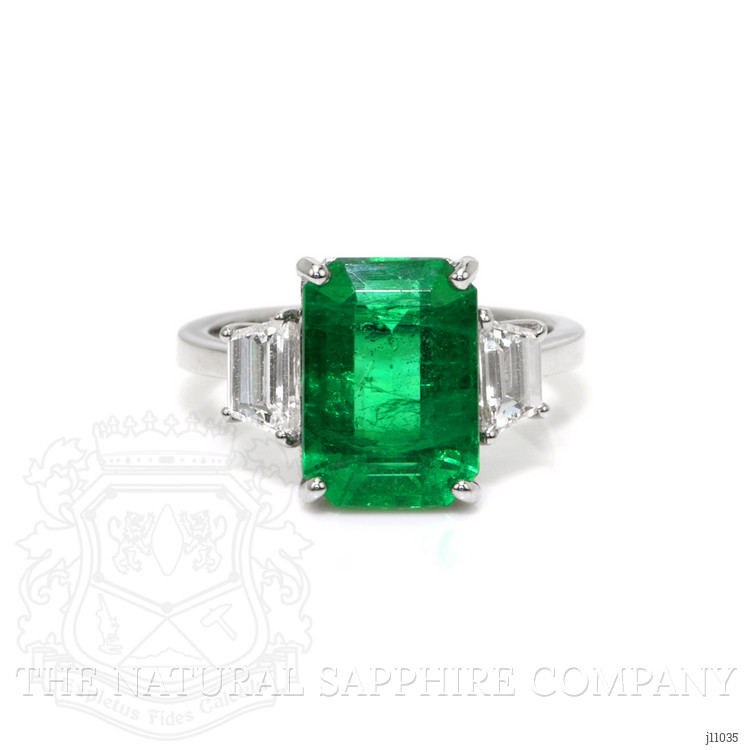 4.74 Ct. Emerald Natural Diamond Three Stone Ring, 18K White Gold