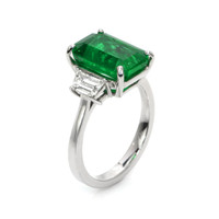 4.74 Ct. Emerald Natural Diamond Three Stone Ring, 18K White Gold Image