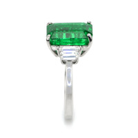 4.74 Ct. Emerald Natural Diamond Three Stone Ring, 18K White Gold Image