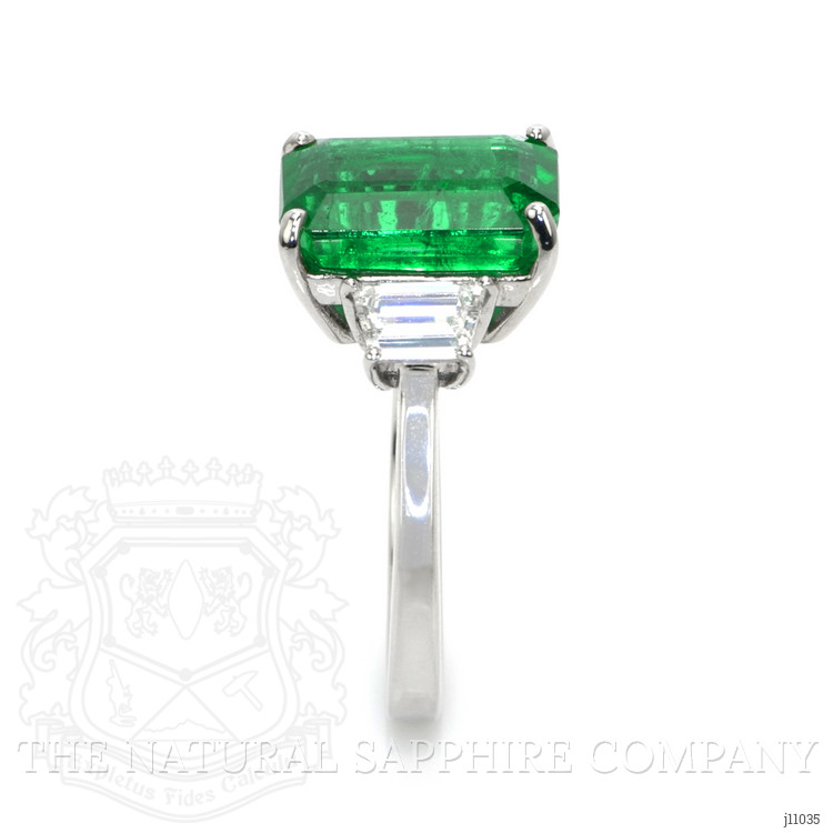 4.74 Ct. Emerald Natural Diamond Three Stone Ring, 18K White Gold