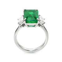 4.74 Ct. Emerald Natural Diamond Three Stone Ring, 18K White Gold Image