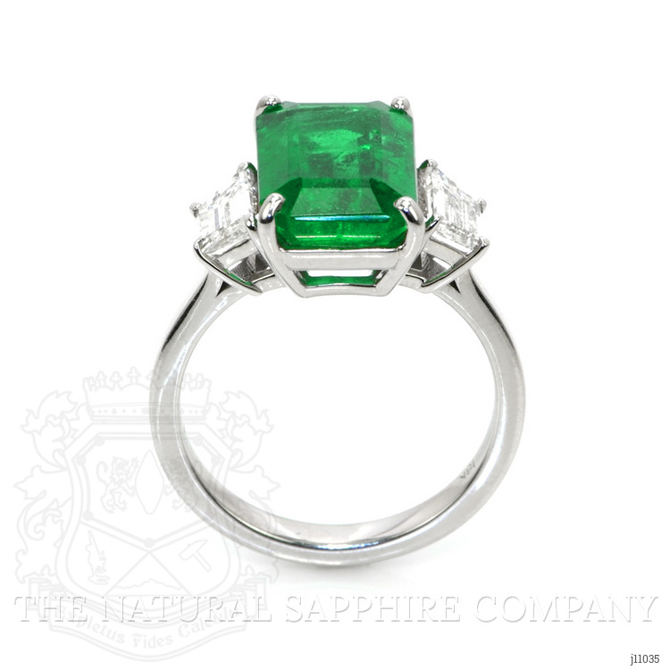 4.74 Ct. Emerald Natural Diamond Three Stone Ring, 18K White Gold