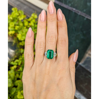 4.74 Ct. Emerald Natural Diamond Three Stone Ring, 18K White Gold Life Style