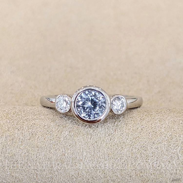 0.80 Ct. Bluish Grey Sapphire Three Stone Ring, Platinum 950