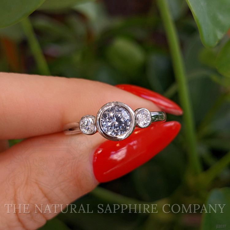 0.80 Ct. Bluish Grey Sapphire Three Stone Ring, Platinum 950