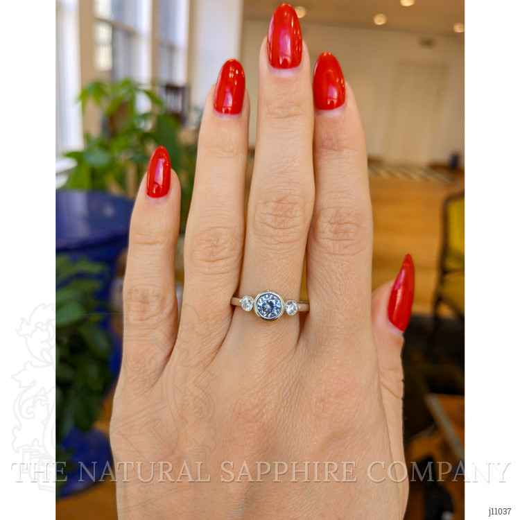 0.80 Ct. Bluish Grey Sapphire Three Stone Ring, Platinum 950