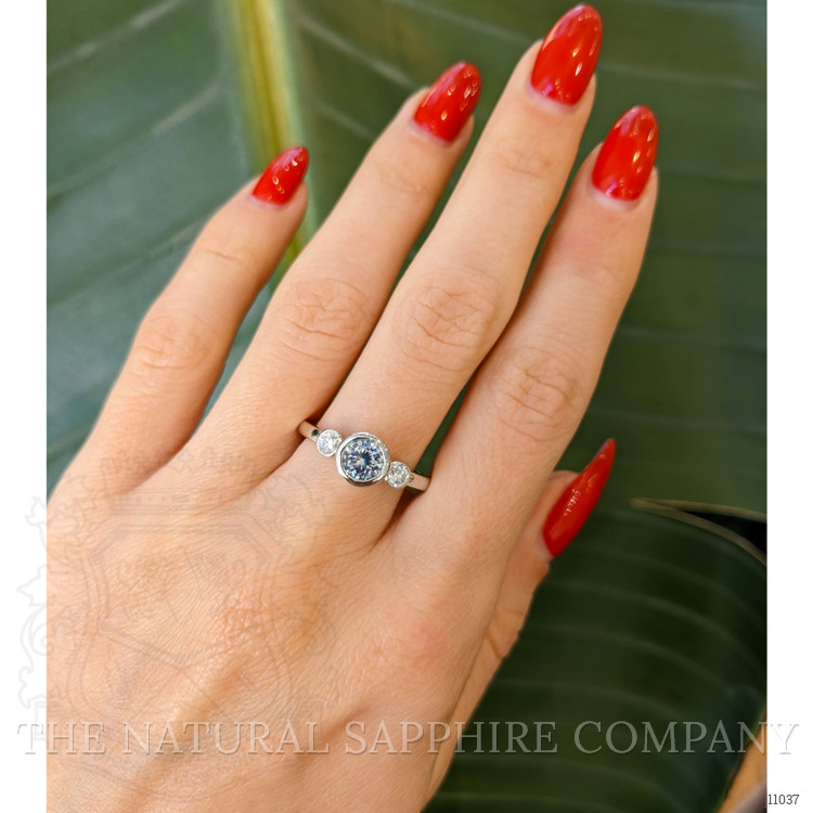 0.80 Ct. Bluish Grey Sapphire Three Stone Ring, Platinum 950