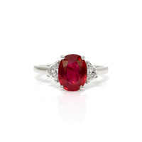 3.36 Ct. Ruby Natural Diamond Three Stone Ring, 18K White Gold Video