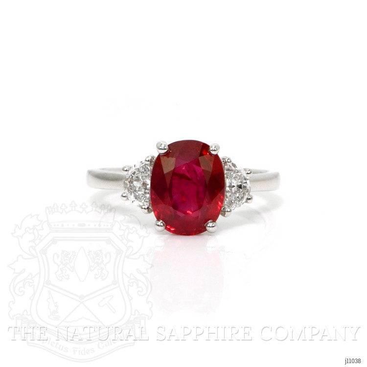 3.36 Ct. Ruby Natural Diamond Three Stone Ring, 18K White Gold