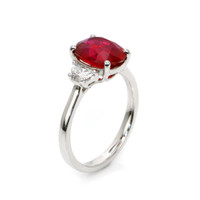 3.36 Ct. Ruby Natural Diamond Three Stone Ring, 18K White Gold Image