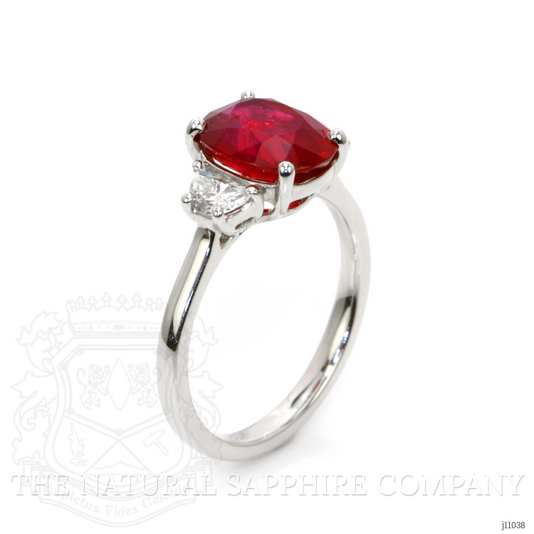 3.36 Ct. Ruby Natural Diamond Three Stone Ring, 18K White Gold