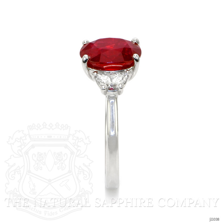 3.36 Ct. Ruby Natural Diamond Three Stone Ring, 18K White Gold
