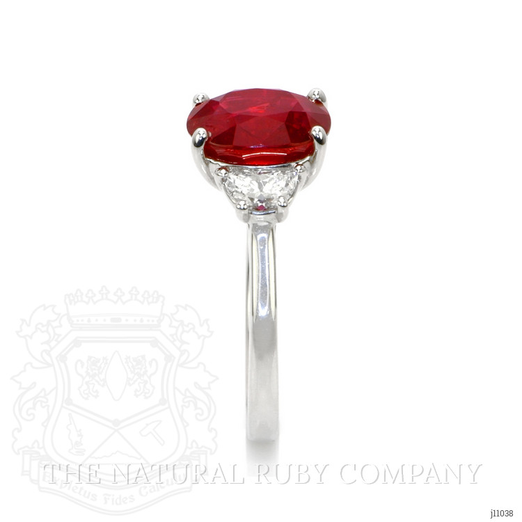 3.36 Ct. Ruby Natural Diamond Three Stone Ring, 18K White Gold