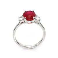 3.36 Ct. Ruby Natural Diamond Three Stone Ring, 18K White Gold Image