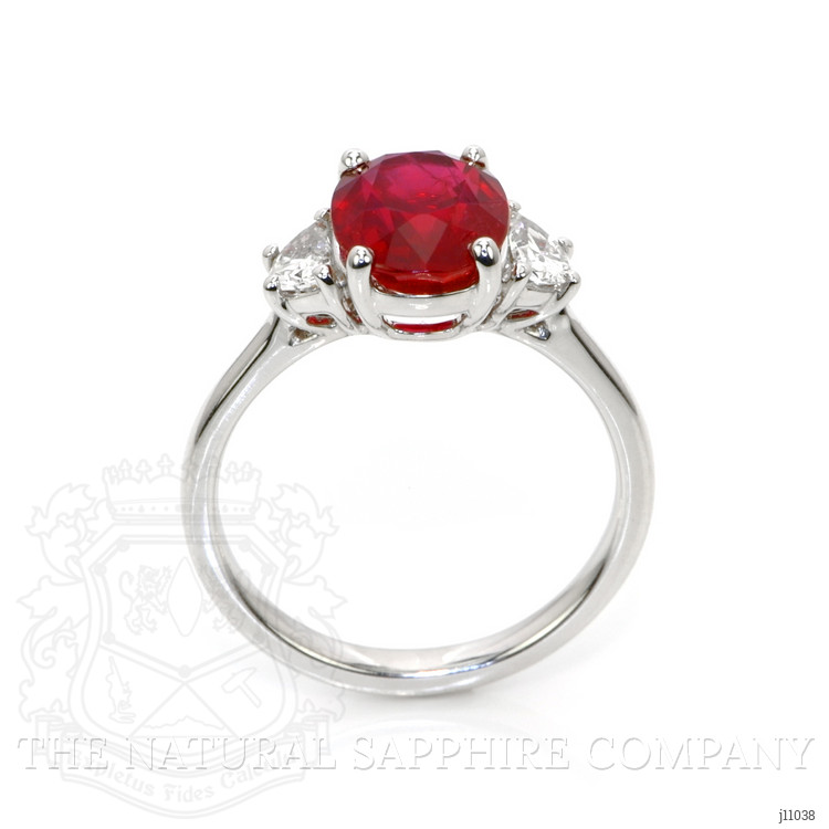 3.36 Ct. Ruby Natural Diamond Three Stone Ring, 18K White Gold