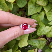 3.36 Ct. Ruby Natural Diamond Three Stone Ring, 18K White Gold Life Style