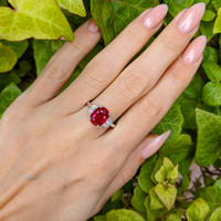 3.36 Ct. Ruby Natural Diamond Three Stone Ring, 18K White Gold Life Style