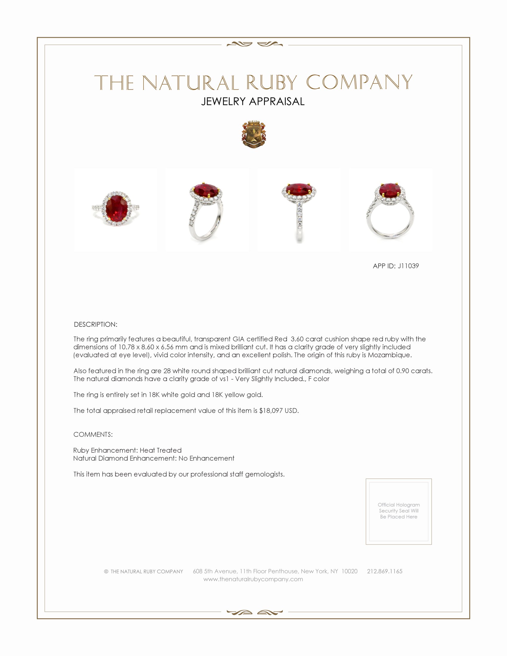3.60 Ct. Ruby Natural Diamond Pave Ring, 18K White & Yellow