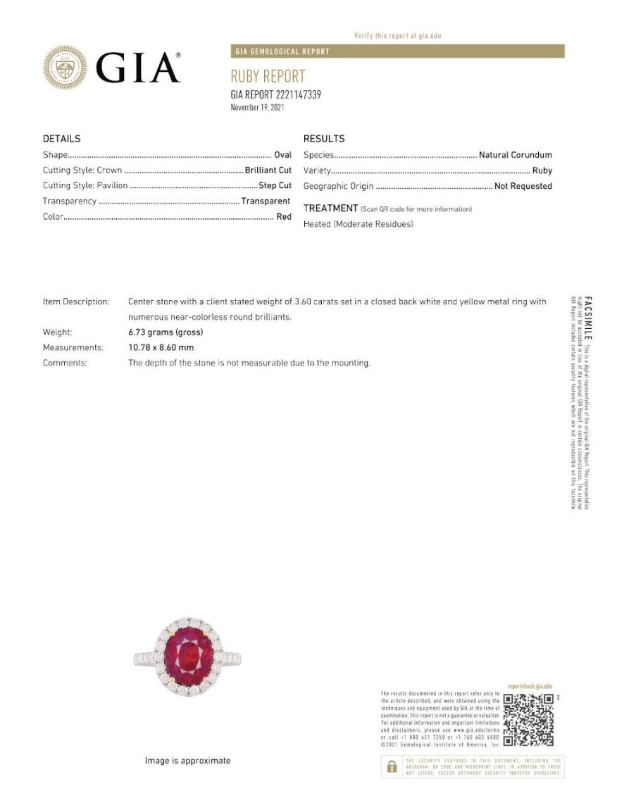 3.60 Ct. Ruby and Natural Diamond Pave Ring, 18K White & Yellow
