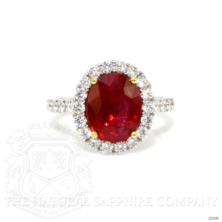 3.60 Ct. Ruby Natural Diamond Pave Ring, 18K White & Yellow