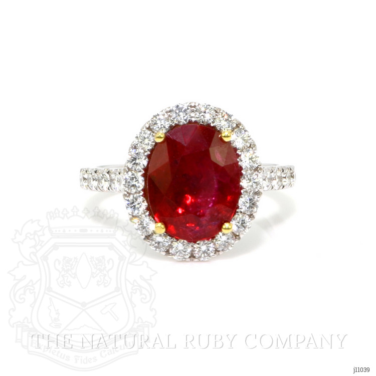 3.60 Ct. Ruby Natural Diamond Pave Ring, 18K White & Yellow