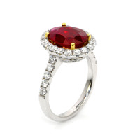 3.60 Ct. Ruby Natural Diamond Pave Ring, 18K White & Yellow Image