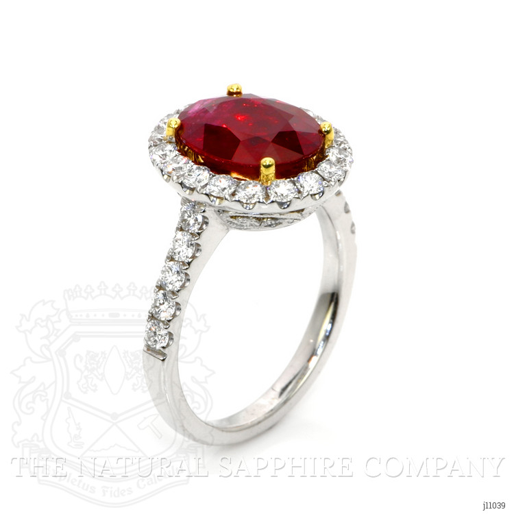 3.60 Ct. Ruby Natural Diamond Pave Ring, 18K White & Yellow