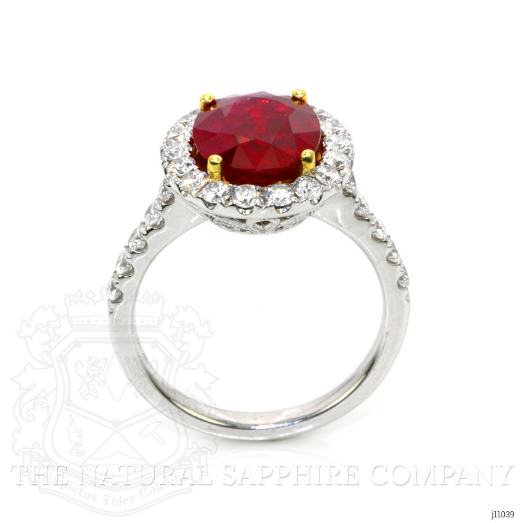 3.60 Ct. Ruby Natural Diamond Pave Ring, 18K White & Yellow